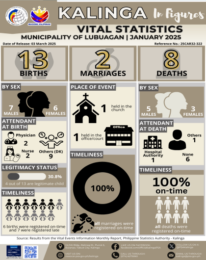 Civil Registration and Vital Statistics in Lubuagan, Kalinga for January 2025